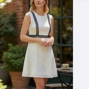 Allison New York Contemporary Laser Cut Dress White Black Trim Crochet XL